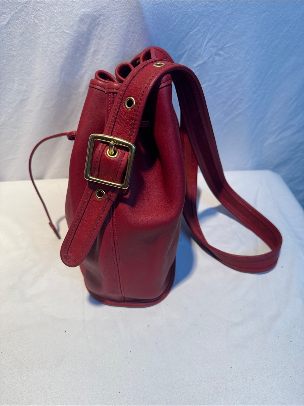 Coach Vintage Red Leather Drawstring Crossbody Bucket Bag 9952 - Picture 5 of 16
